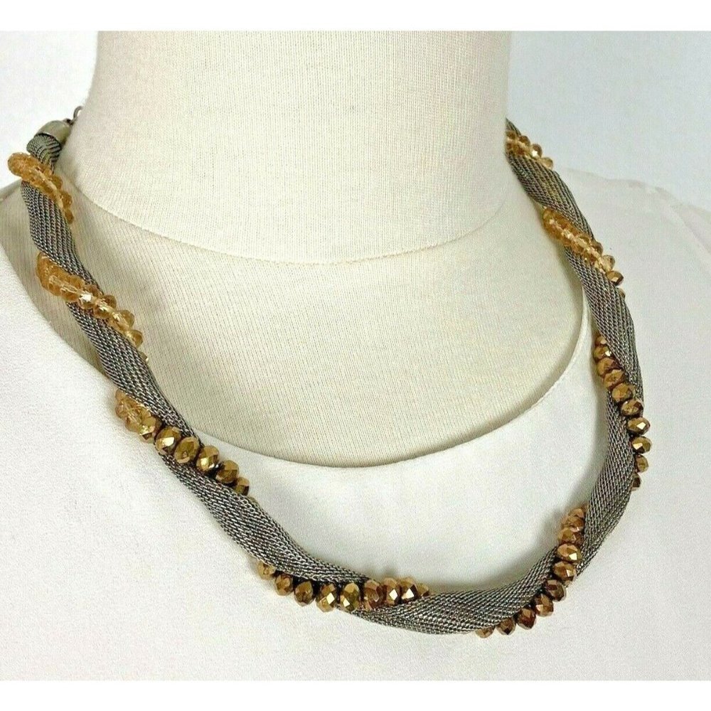 Alfani Gold Mesh Rope Necklace Twisted Gold Faceted Metallic Crystal Beads